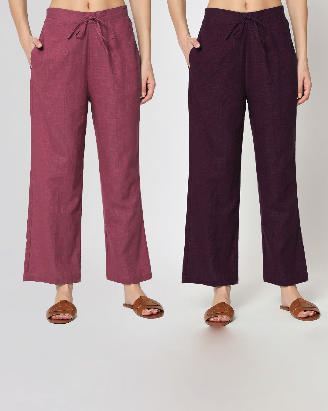 Combo: Wings Of Love & Plum Passion Straight Pants- Set of 2